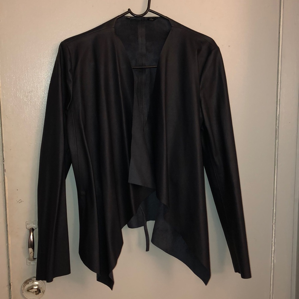 Zara Faux Navy Blue Leather Light Jacket/Blazer